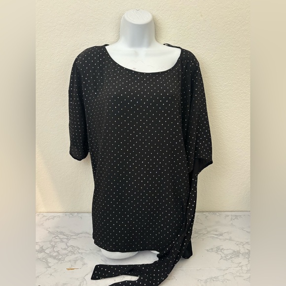 Michael Kors Blouse Pullover Top Stretch Black Tie Waist Womens XL Polka Dot - Picture 1 of 4
